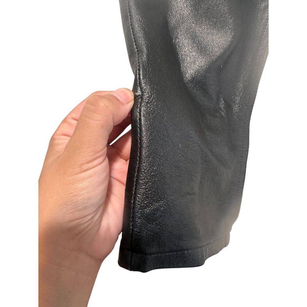 Vintage Bagatelle Real Leather Straight Leg Pants Women 4 Black Biker Rodeo FLAW - Picture 5 of 13